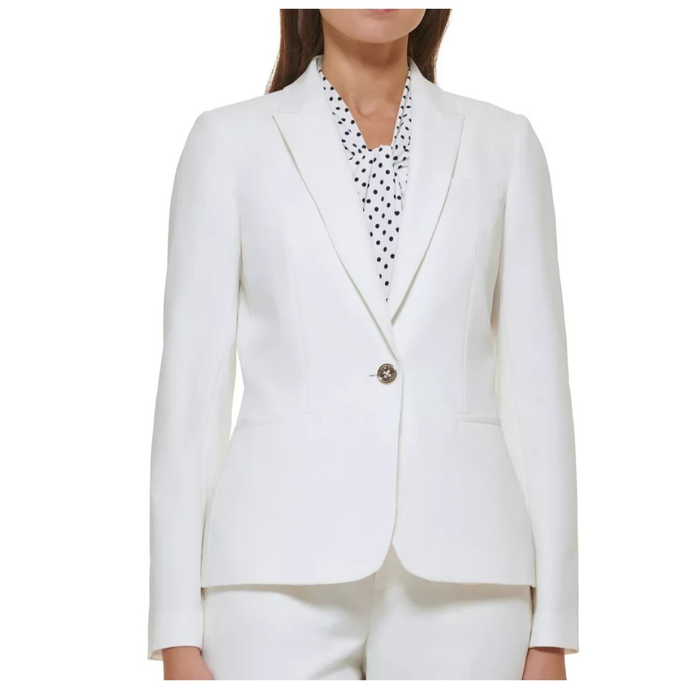 Tommy Hilfiger Women's White Peaked Lapel One-Button Blazer Jacket Size 10